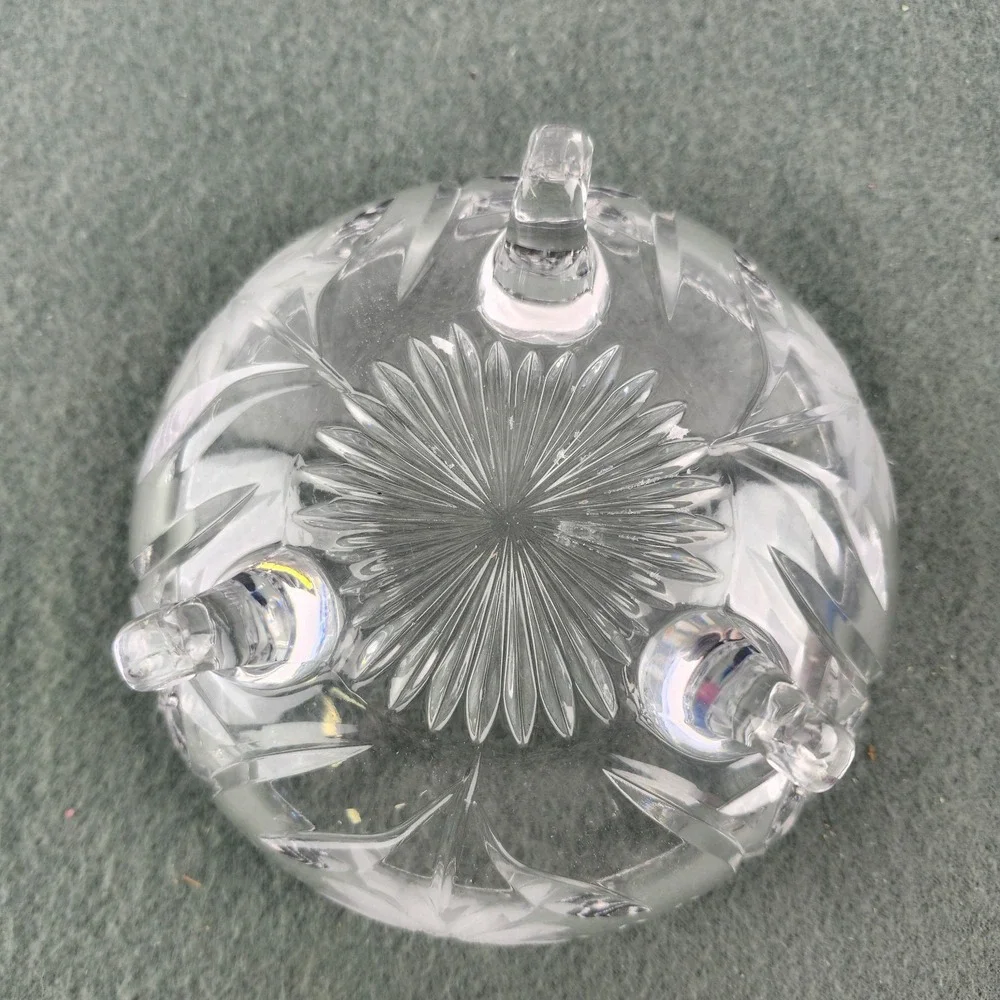 Vintage Oval Footed Crystal Clear  Floral cut 7